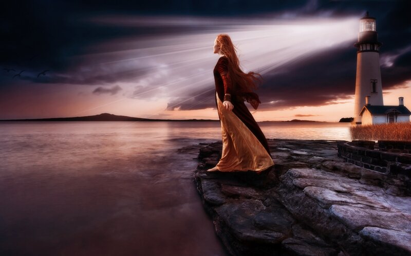 Woman in Long Dress — Purple, Dramatic