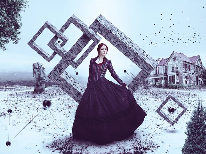 Woman in Long Dress — Purple, Dramatic, Winter