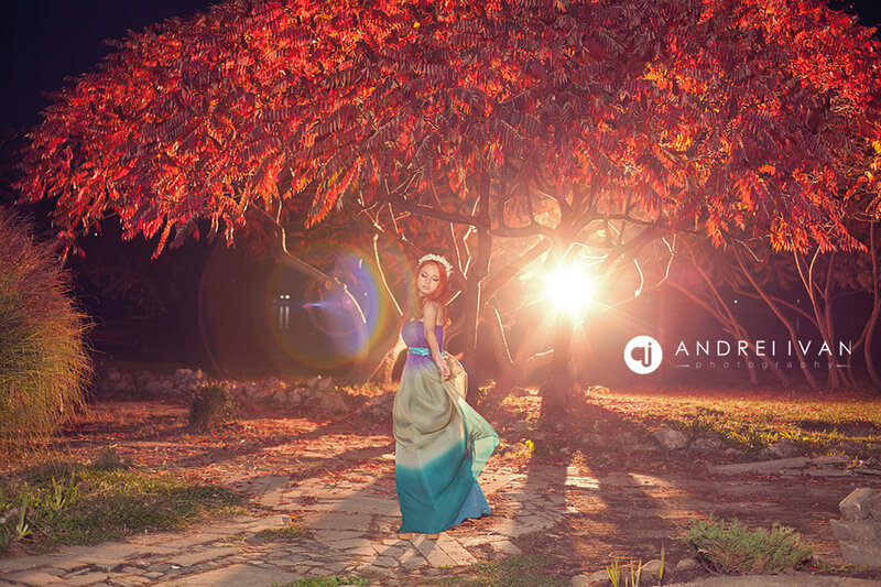 Woman in Long Dress — Red, Dramatic, Night