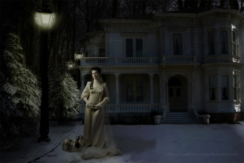 Woman in Long Dress — White, Dramatic, Night