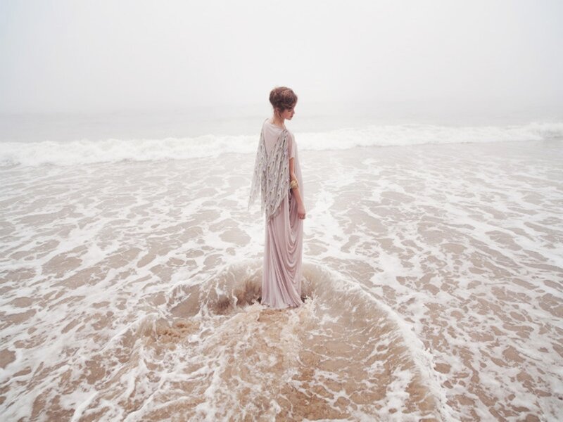 Woman in Long Dress — White, Serene, Photograph