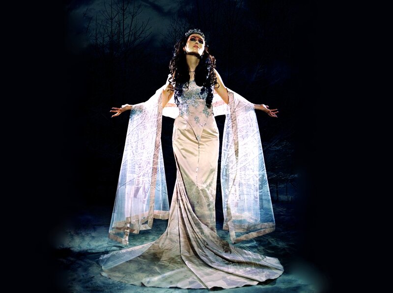 Woman in Long Gown — White, Dramatic, Night