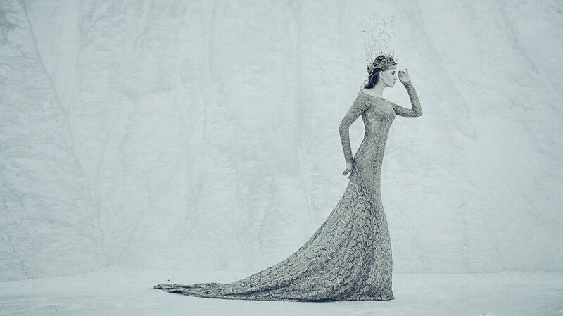 Woman in Long Gown — White, Dramatic, Winter