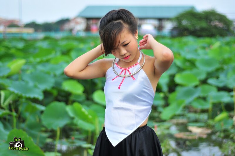 woman in lotus field
