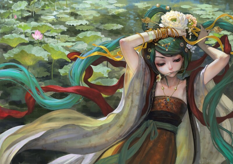 woman in lotus pond