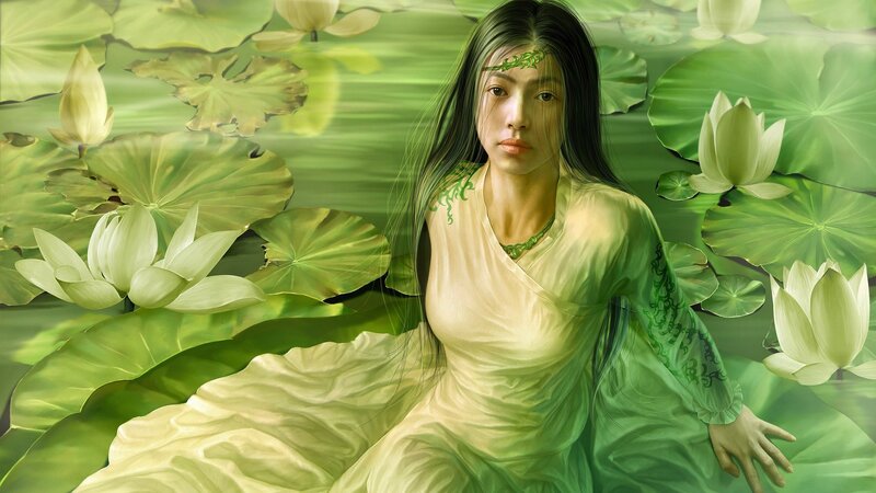 woman in lotus pond