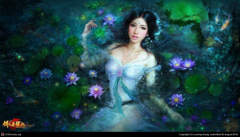 woman in lotus pond