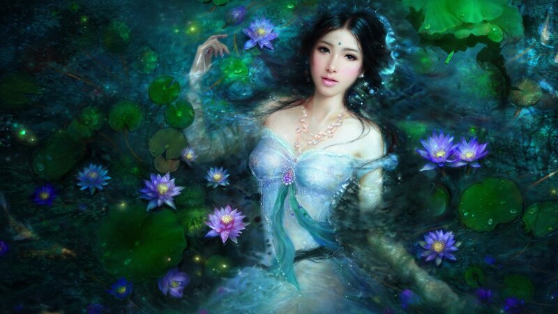woman in lotus pond