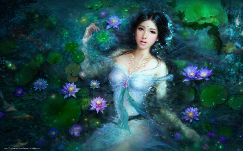 woman in lotus pond