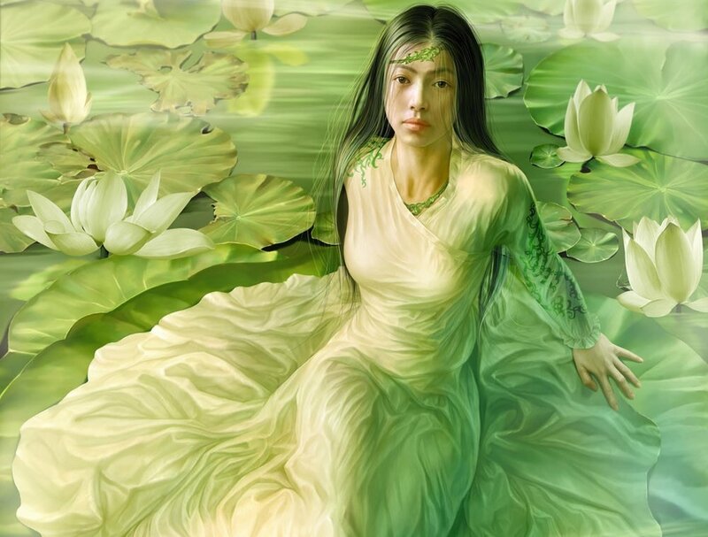 woman in lotus pond