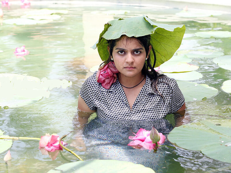 woman in lotus pond