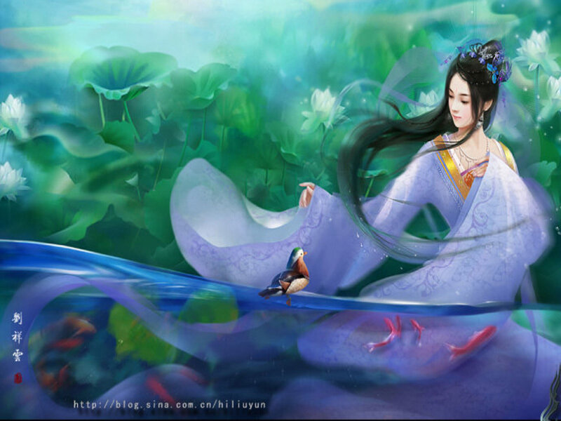 woman in lotus pond