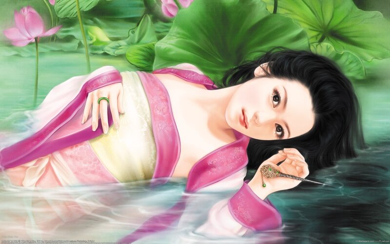 woman in lotus pond