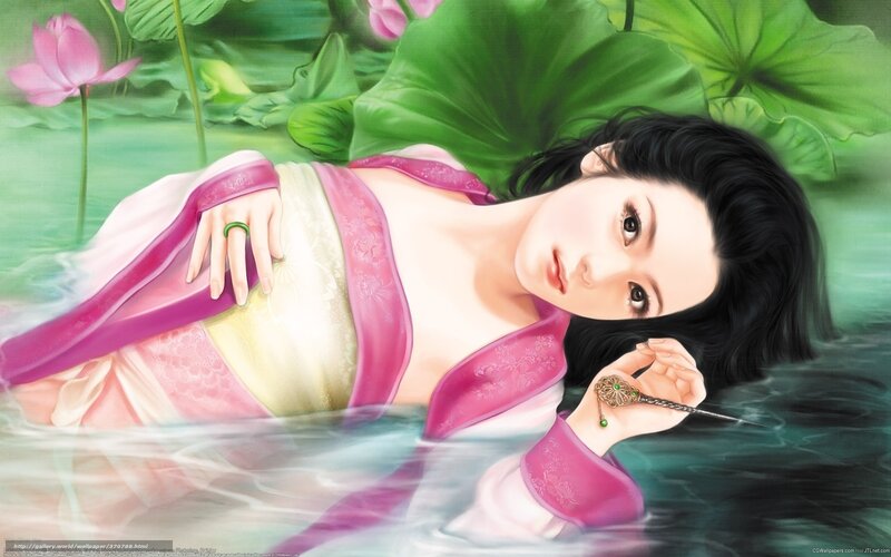 woman in lotus pond