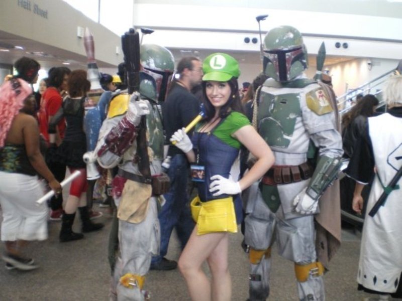 Woman in Luigi Costume