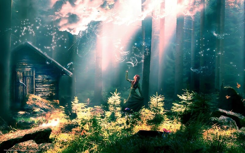 woman in magical forest