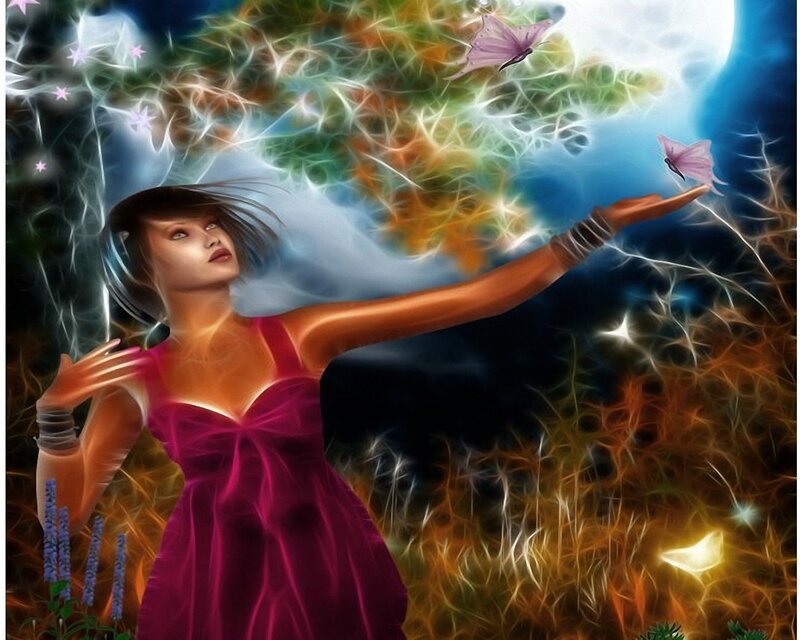 woman in magical garden