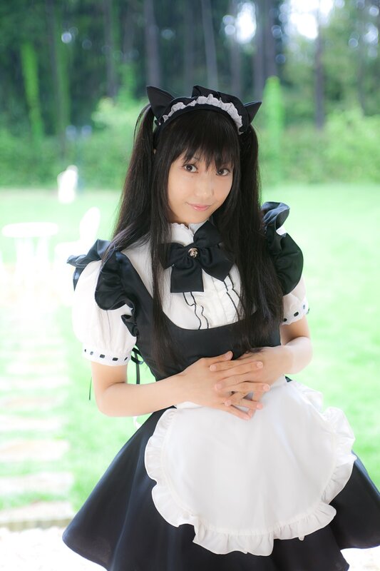 Woman in Maid Costume — Black, Calm, Afternoon, Photograph, Cat Ears
