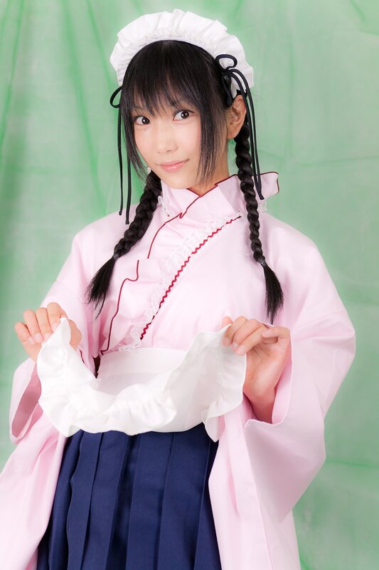 Woman in Maid Costume — Pink, Neutral, Photograph