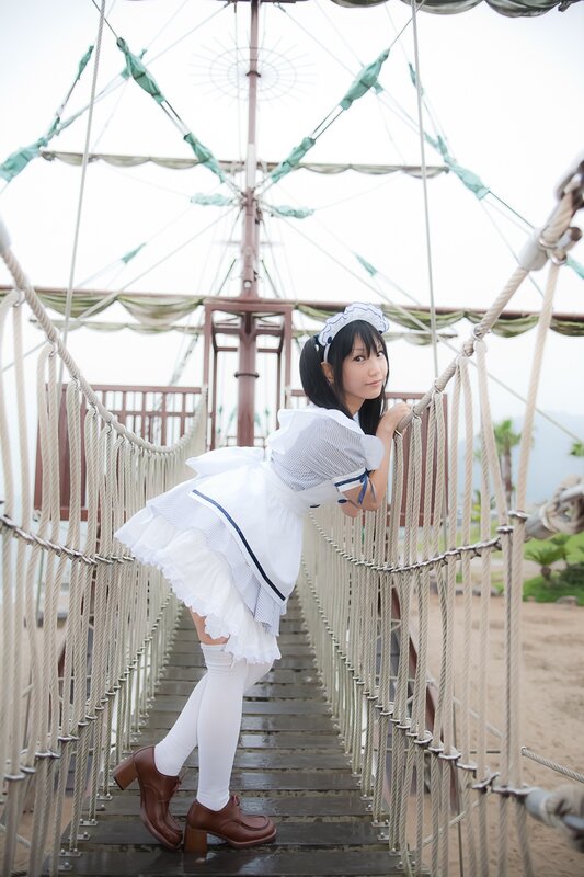 Woman in Maid Costume — White, Calm, Afternoon, Photograph, Bridge, Ship Mast