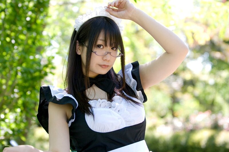 Woman in Maid Outfit — Black, Calm, Afternoon
