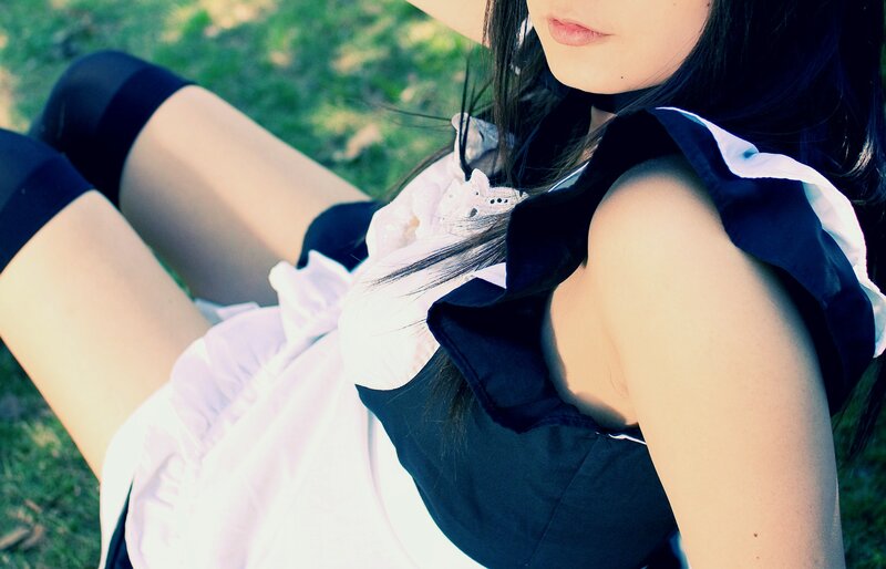 Woman in Maid Outfit — Green, Calm, Afternoon