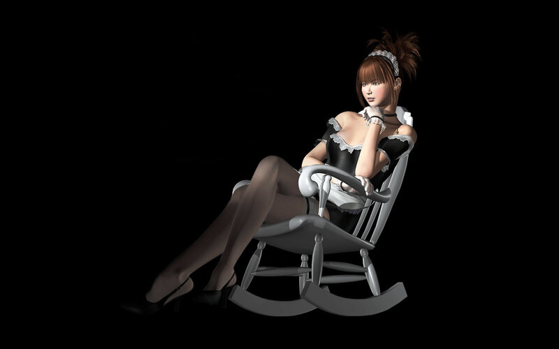 woman in maid outfit on rocking chair