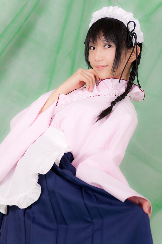 Woman in Maid Outfit — Pink, Playful, Photograph, Braided Hair
