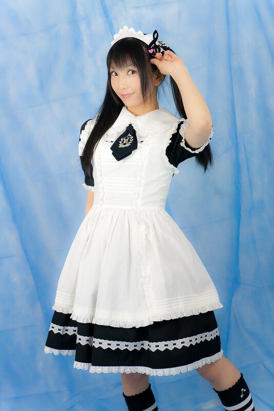 Woman in Maid Outfit — White, Playful, Photograph, Dress, Hair Bow