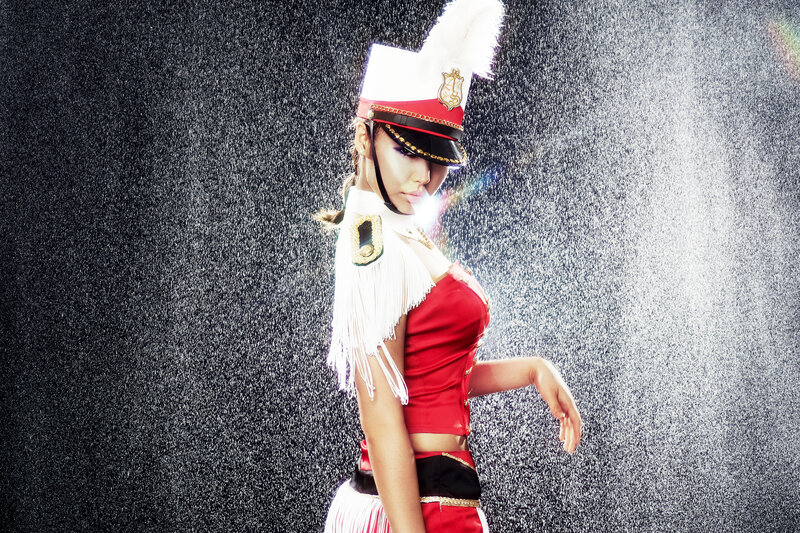 woman in marching band uniform