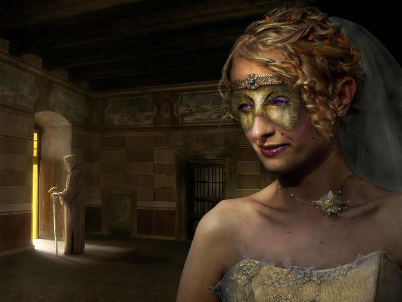 Woman in mask and veil