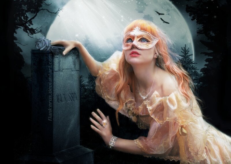 Woman in Mask at Grave