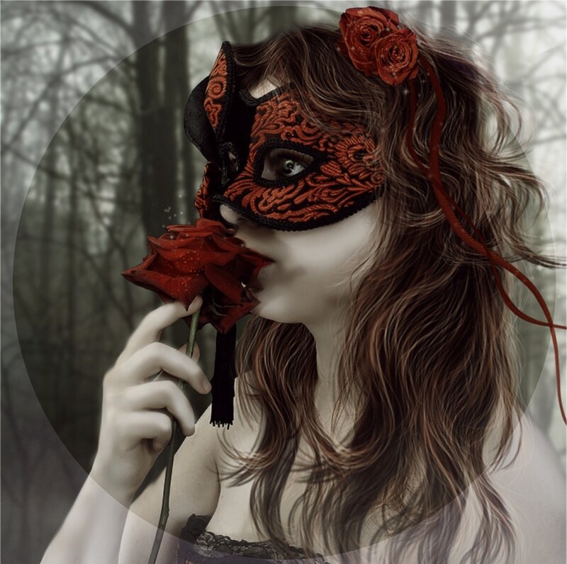 Woman in Mask Holding Rose