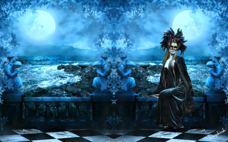 Woman in Mask on Balcony