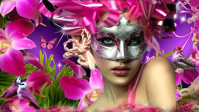 Woman in Mask with Flowers — Pink