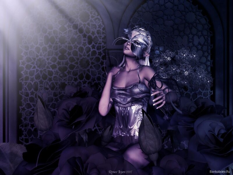 woman in mask with flowers