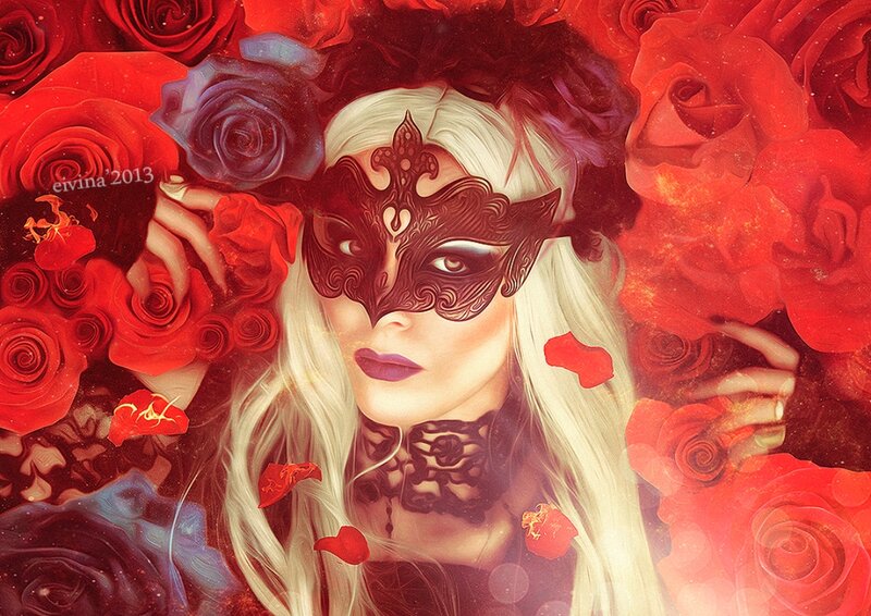 Woman in Mask with Roses