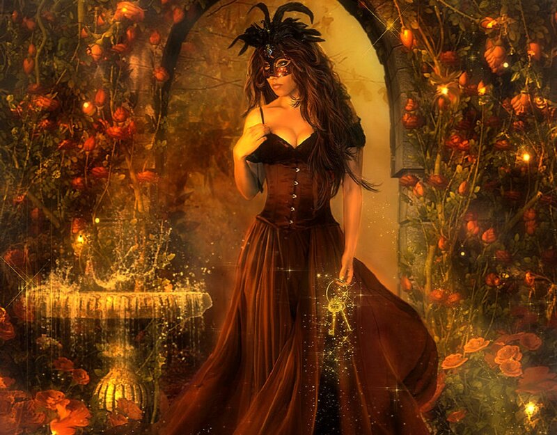 Woman in Masquerade Costume — Brown