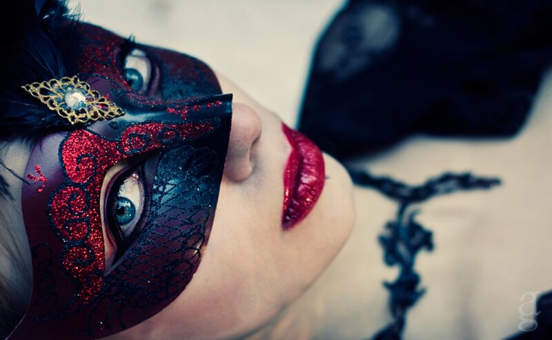 Woman in Masquerade Mask — Black, Dramatic, Photograph
