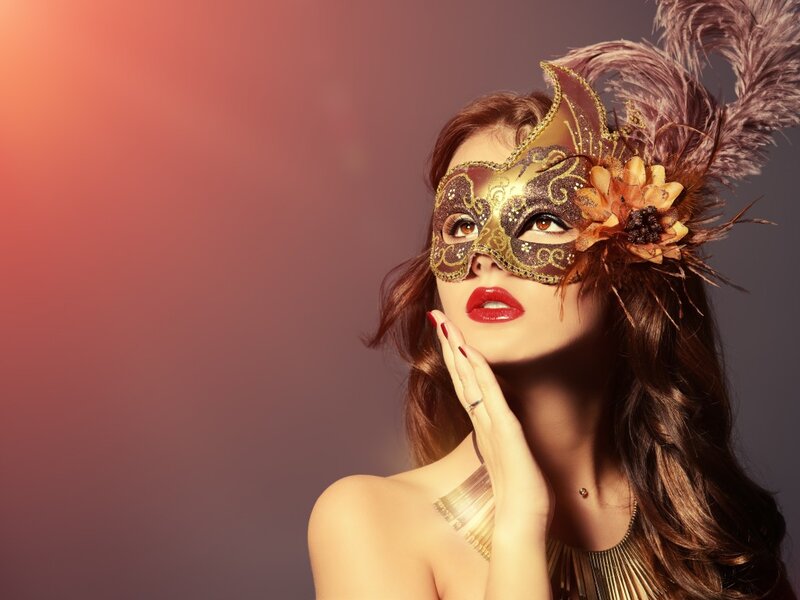 Woman in Masquerade Mask — Brown, Dramatic, Photograph