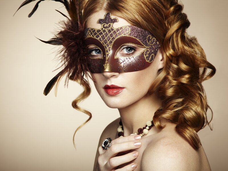 Woman in Masquerade Mask — Brown, Dramatic