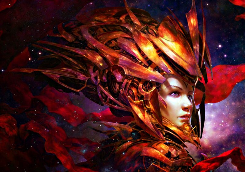 Woman in Mechanical Armor — Red