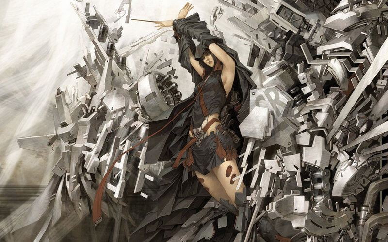 Woman in Mechanical Debris — Dramatic