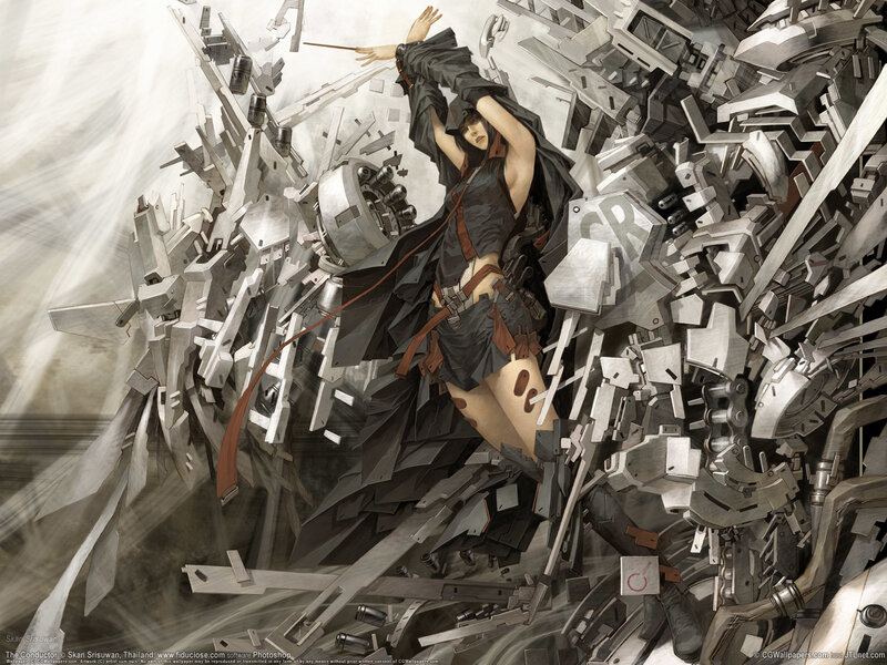 Woman in Mechanical Debris