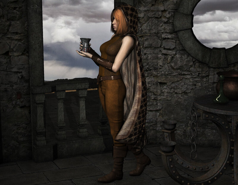 woman in medieval attire holding cup