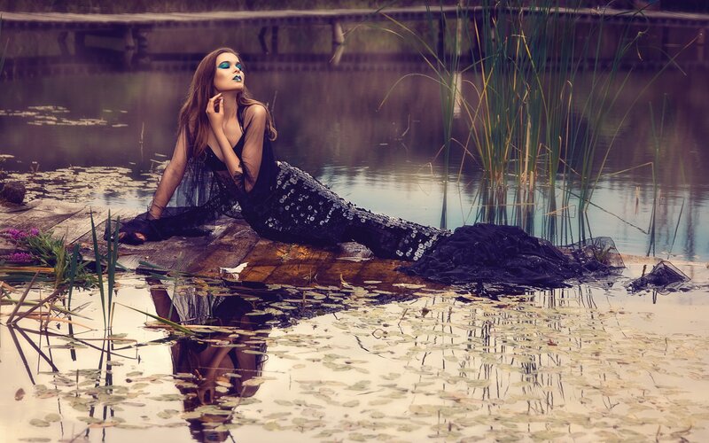 Woman in Mermaid Costume — Black, Dramatic