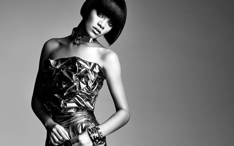 Woman in Metallic Dress — Black, Dramatic, Photograph, Choker, Short Hair