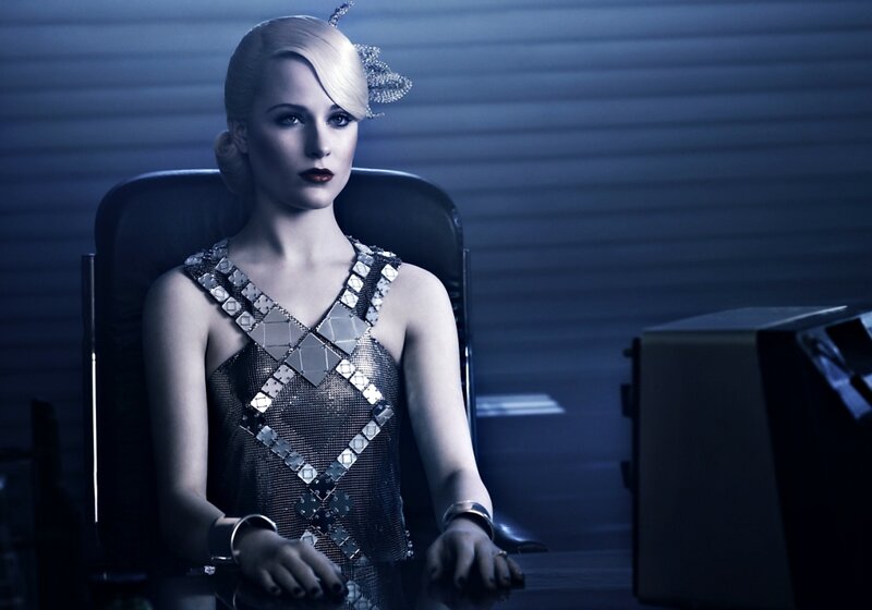 Woman in Metallic Dress — Blue, Dramatic