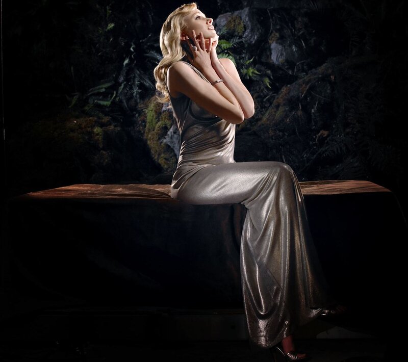 Woman in Metallic Dress — Silver, Dramatic, Night, Photograph