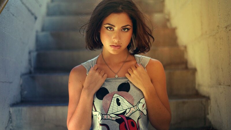 woman in mickey mouse shirt